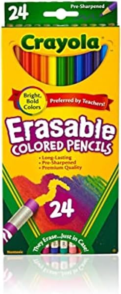 Crayola Erasable Colored Pencils (24ct), Kids Coloring Pencils for Coloring Books, Assorted Colors, Arts & Crafts Supplies, G