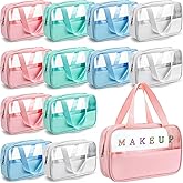 Buryeah 12 Pcs Translucent Make up Bag Toiletry Organizer for Women Men Waterproof Portable Cosmetic Travel Bag with Hanging Handles Travel Storage Carry Pouch Gifts for Bridesmaid (Multicolor)