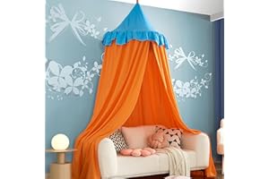 THREENTDAY Bed Canopy for Girls, Bedroom Decor Canopy Lotus Leaf Edge Dome Bed Curtain Color Block Castle Canopy (Blue Orange)