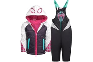 Marvel Girls Snowsuit Set - 2 Piece Ghost Spider Gwen Insulated Winter Jacket & Ski Bib Overalls for Kids