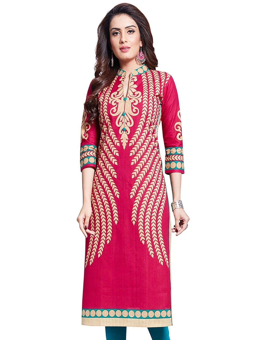 jevi prints women's unstitched kurti material (saheli-1617_pink_free size)
