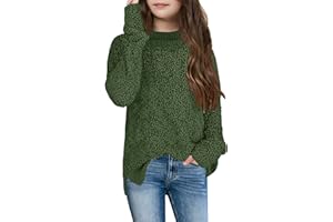 GAMISOTE Girl's Fuzzy Warm Sweater Crew Neck Chunky Side Slit Jumper Pullover Outwear