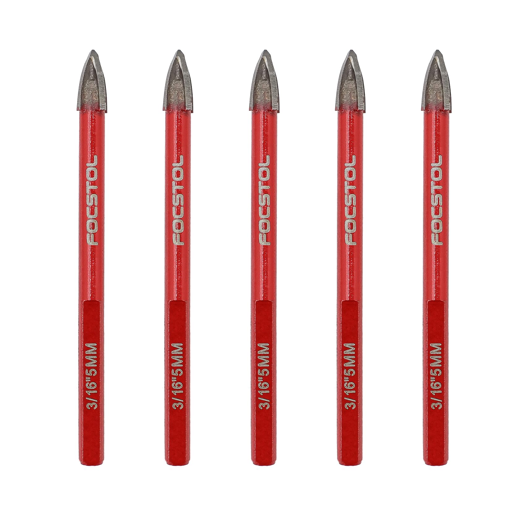 FOCSTOL Masonry Drill Bits Set - 5pcs 5mm Carbide Drill Bits Set with Triangle Shank for Wood Plastic Foam Tiles Softer Materials