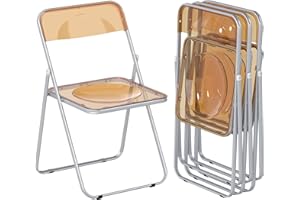 HOMCOM Acrylic Folding Chairs Set of 4, Transparent Foldable Chairs for Living Room, Home Office, Indoor, Party Event, Orange
