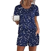 Ekouaer Women's Pajama Sets Short Sleeve Pjs 2 Piece Top and Shorts Sleepwear Comfy Soft Lounge Sets with Pockets