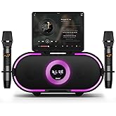 RHM K666PLUS Karaoke Machine with Powerful Sound, Deep Bass & Led Light, 2 Wireless Microphones, 7 Hours Playtime, Support Bluetooth/AUX/USB/PC for Outdoor Party