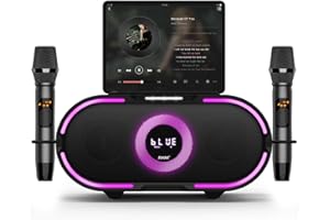RHM K666PLUS Karaoke Machine with 2 Wireless Mics & LED Lights, Work with TV/Smartphone/Tablet via Bluetooth, 7 Hours Playtime, Support Bluetooth/AUX/USB/PC for Home Party Birthday Outdoor Camping