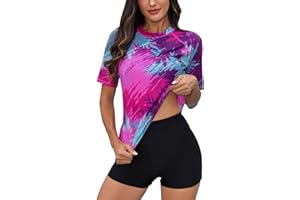 Halcurt Women's Built in Bra Rash Guard UPF 50 Two Piece Swimsuit Shirt and Board Shorts