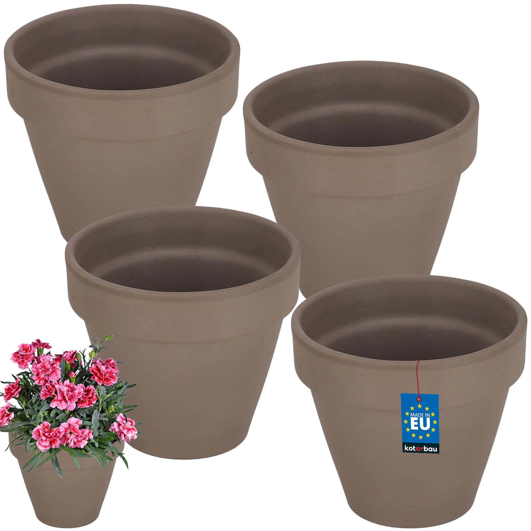 KOTARBAU® Set of 4 Terracotta Mocha Flower Pots Diameter 11 cm Planter with Rim for Indoor Use and Gardens