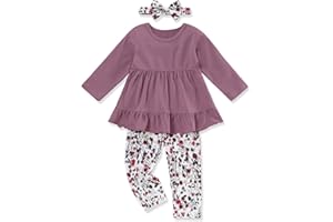 FoWear Toddler Girl Clothes Long Sleeve Ruffle Dress Top and Jeans Pants Toddler Girl Fall Outfits