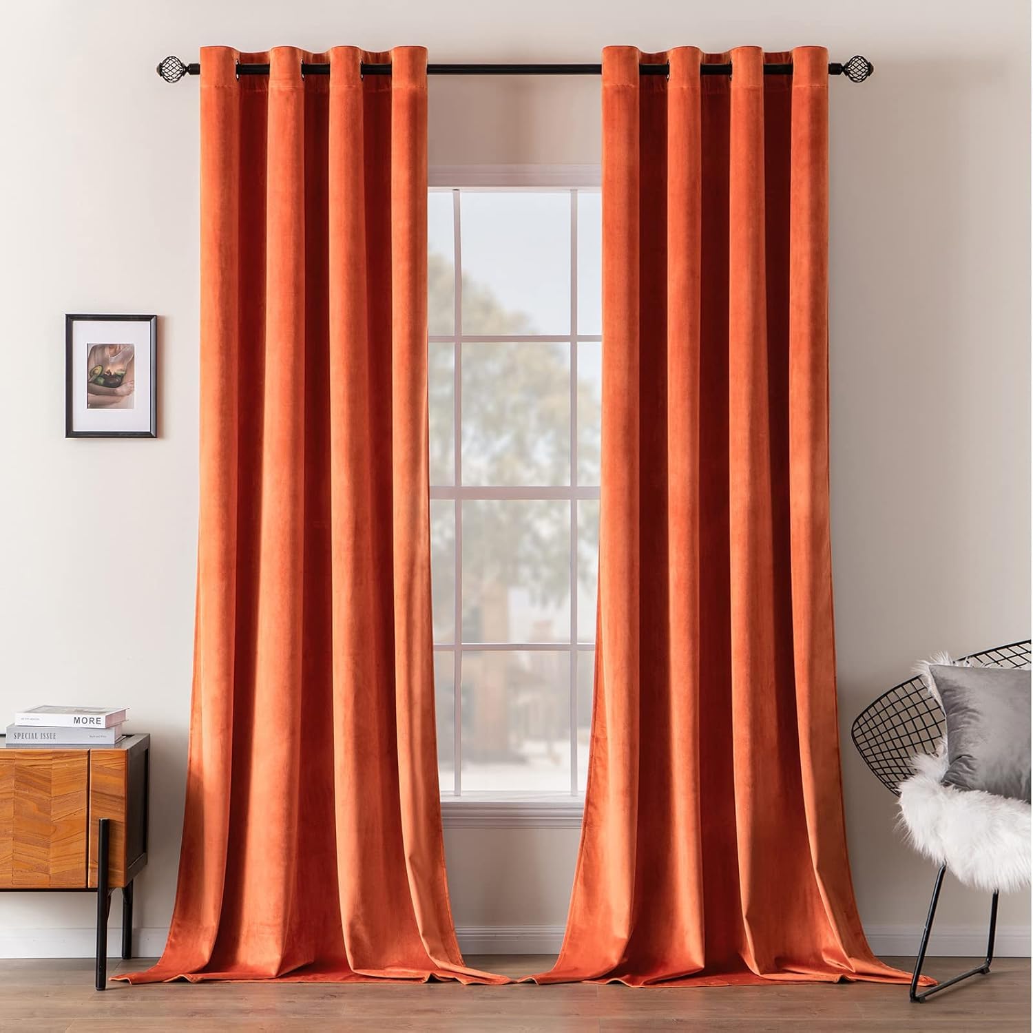MIULEE Orange Velvet Curtains for Bedroom 2 Panel Set 54 Inch Drop Curtains, Soft Elegent Home Decor Velvet Curtain Living Room, Sun Blocking Room Darkening Thermal Eyelet Curtain 46x54 Inch — image 1