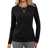 Bliwov Long Sleeve Shirts for Women Fall Fashion Outfits CrewNeck Tops Sides Ruched Spring Pullover Sweaters Tunic Clothes