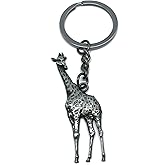GIRAFFE Pewter Keychain - Decorative Vacation Travel Souvenir Zoo Safari Jungle Animals Theme Decorations