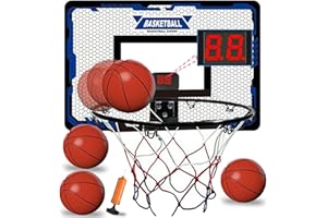 LONFYPENG Basketball Hoop Indoor, Basketball Hoop with 4 Balls and Electronic Scoreboard, Over The Door Basketball Hoop, Basketball Game Indoor Basketball Hoop Cool Toys gifts for Boys Girls Aged 3+ Years Old
