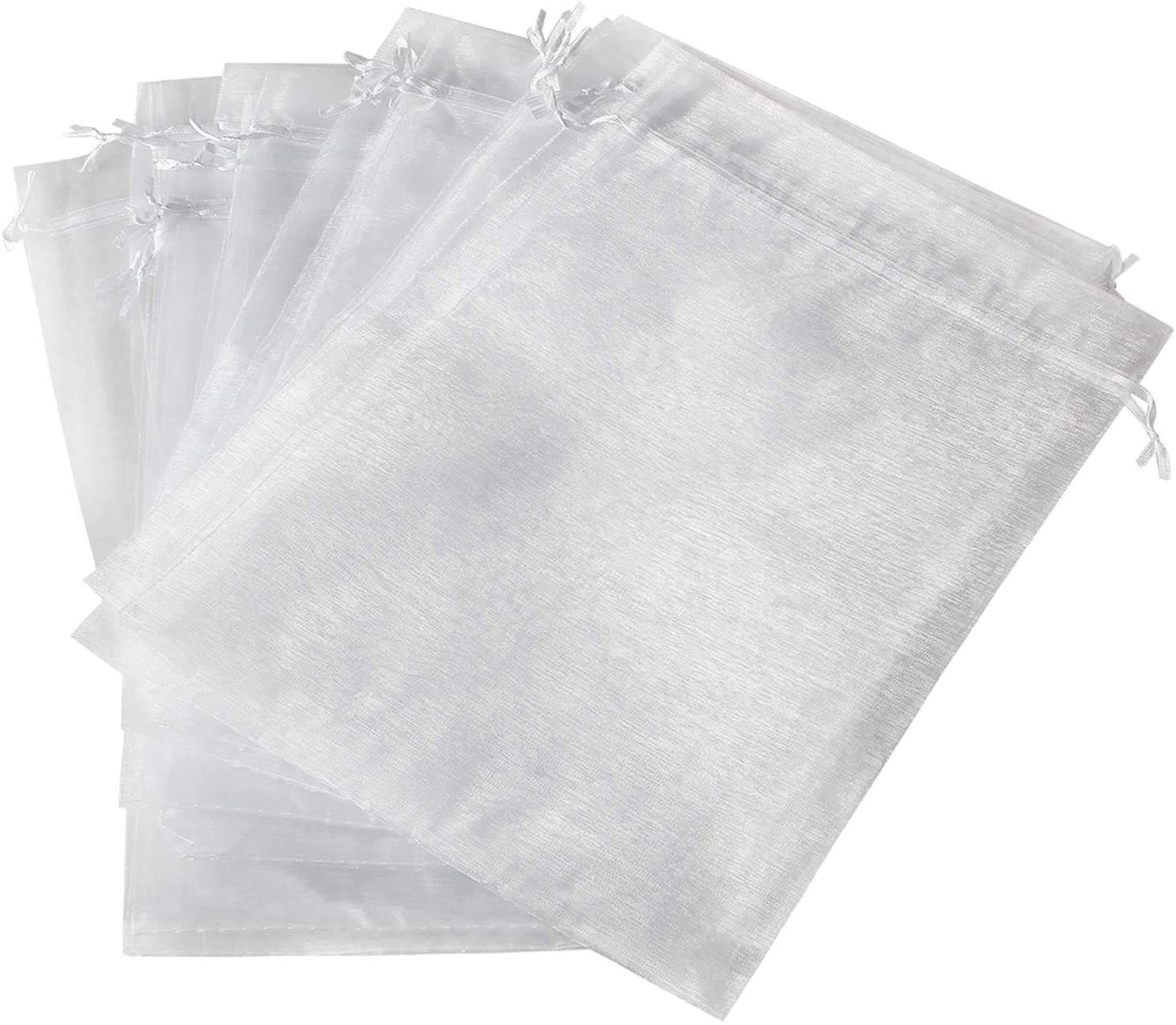 YUIP 100 PCS Large Organza Bags White, 15CM X20 CM (5.9'' X 7.8'') Organza Gift Bags, Jewellery Pouches Candy Bags for Wedding Party Favours