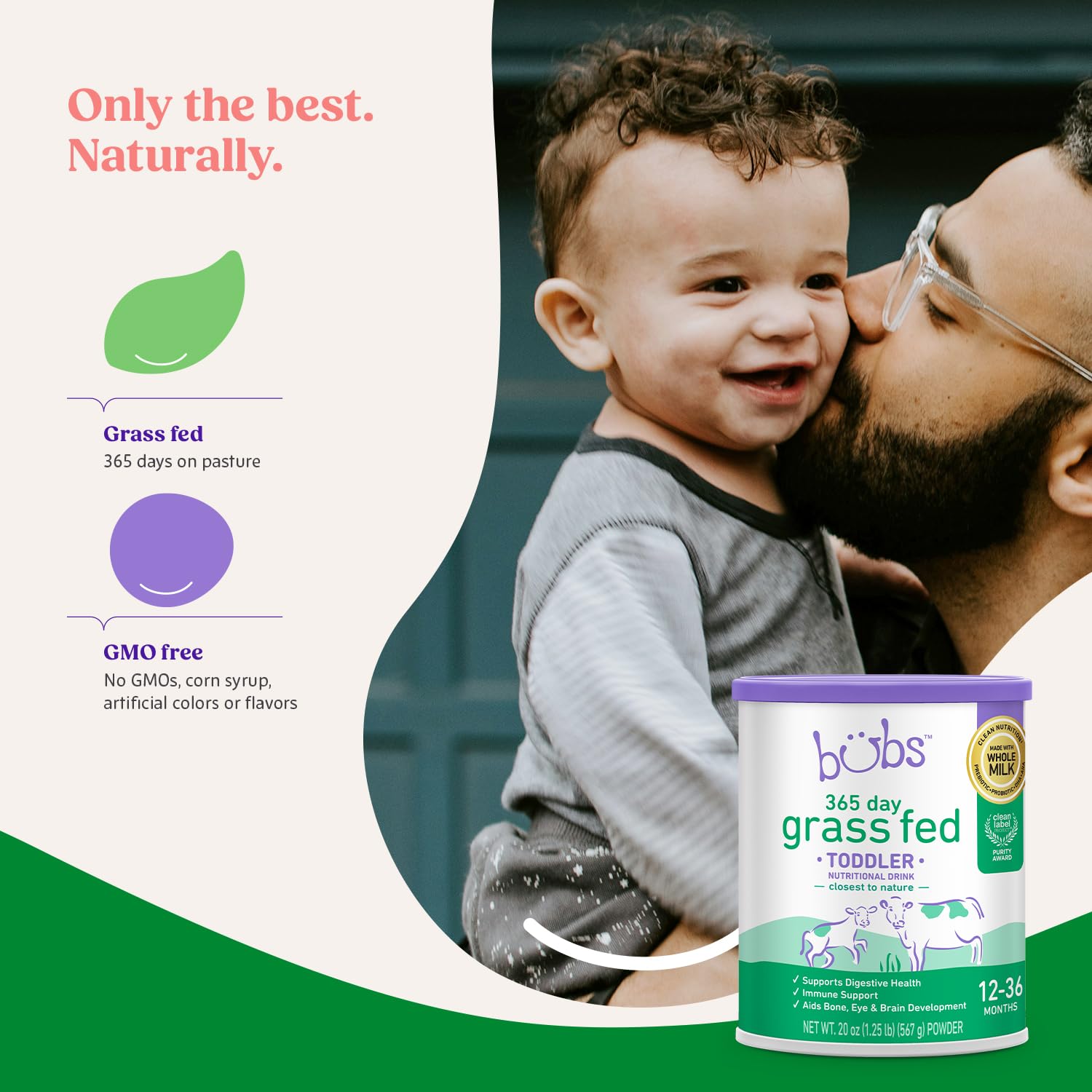 Bubs 365 Grass Fed Toddler Nutritional Drink, Non-GMO Whole Milk-Based Formula, for Kids 12-36 Months, 20 oz