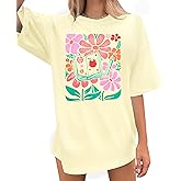 Teacher Shirt Women First Day of School Shirts Oversized Boho Floral Graphic Tee Casual Teacher Life Tee Top