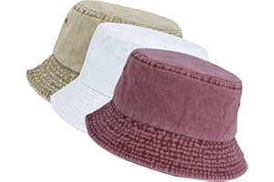 kozinu Washed Cotton Bucket Hats Packable Summer Outdoor Cap Travel Beach Sun Hat Plain Colors for Men Women