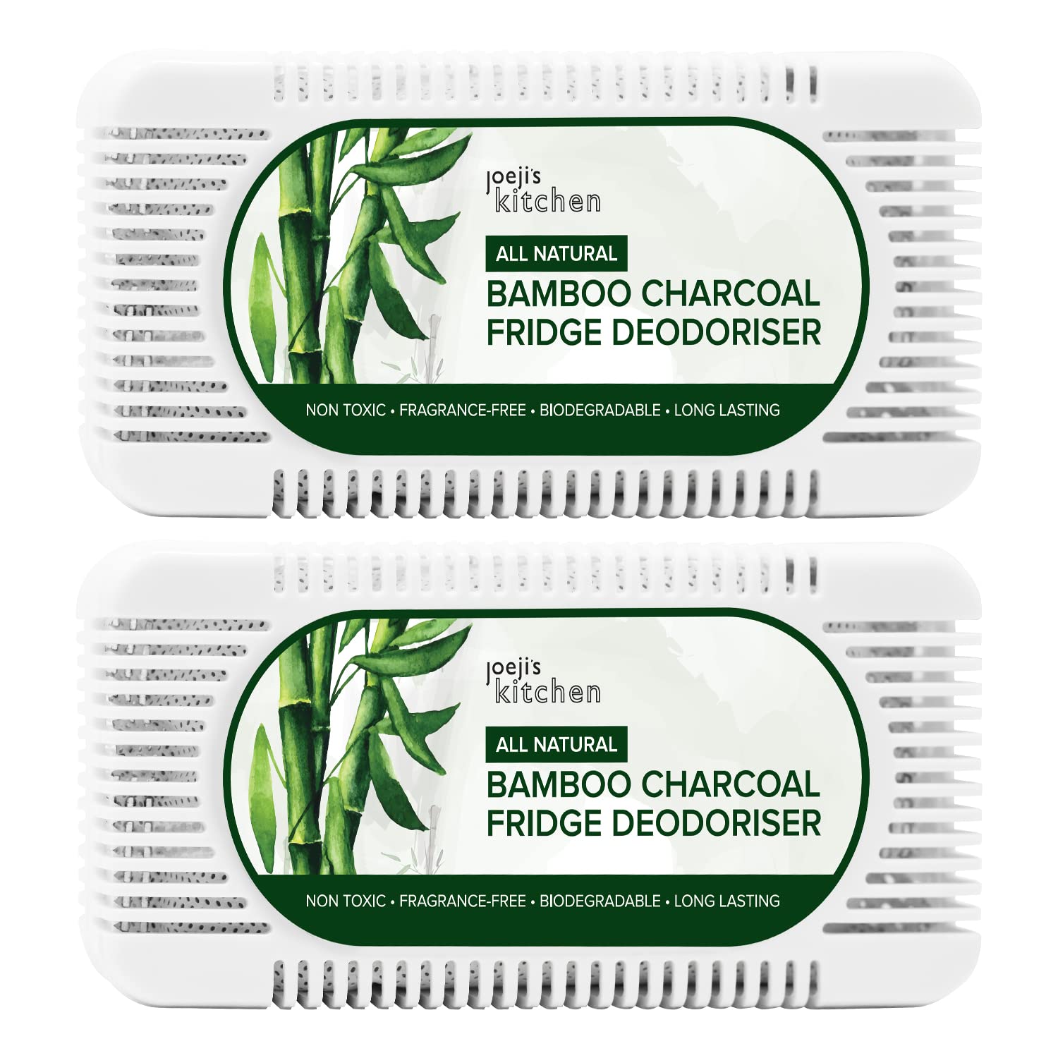 Joejis Fridge Deodoriser - Last for 12 months, Premium Unscented Bamboo Charcoal fridge freshener - Effective fridge odour eliminator (2 pack)