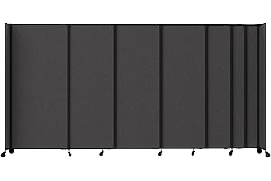 Versare Straightwall Sliding Portable Wall Partition | Freestanding Office Dividers | Locking Wheels | Temporary Room Separator | 15'6'' Wide x 6' Tall Charcoal Gray Fabric Panels