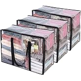 Vieshful 3 Pack Clear Storage Bags for Clothes Blanket Comforter &amp; Bedding | 40L Plastic Storage Bag with Zipper, Foldable Closet Organizer, Moving Bags, Under-Bed Storage