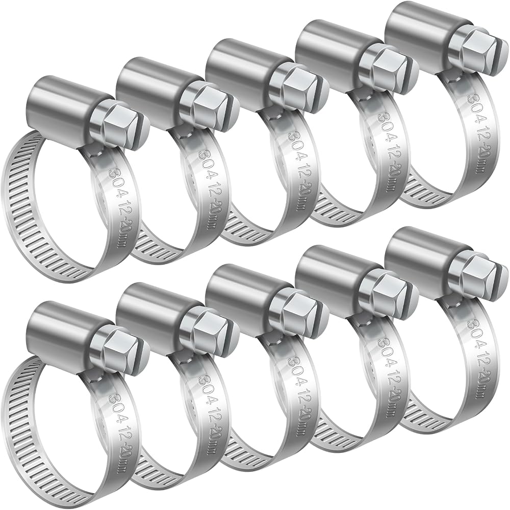Bolatus Stainless Steel Hose Clips 12-20mm 10Pcs Worm Drive Clamps