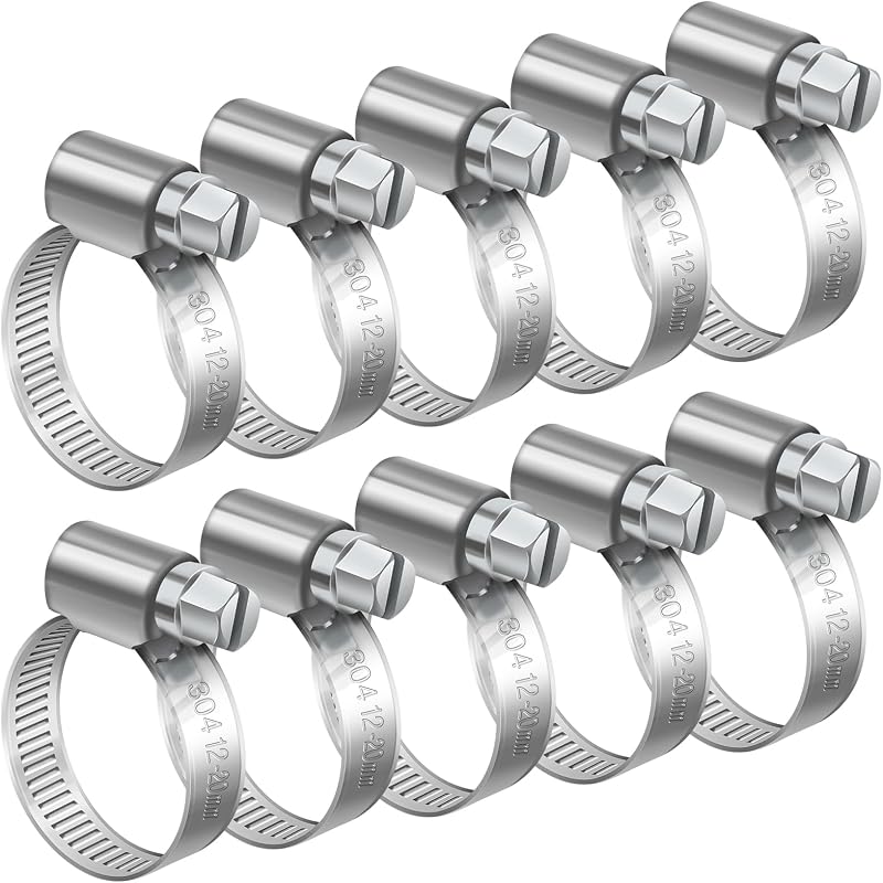Bolatus Stainless Steel Hose Clips 12-20mm 10Pcs Worm Drive Clamps