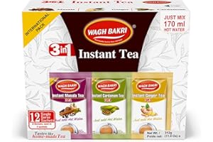 Wagh Bakri Instant Tea Premix, Masala, Cardamom & Ginger - 4 Sachets Each, Total 12 Sachet [International Pack]
