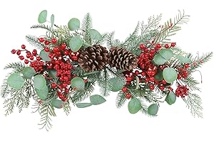 HiiARug Christmas Swag, 24 inches, Artificial Pine Branch with Red Berries, Outdoor Mailbox Decor for Porch, Door, Patio