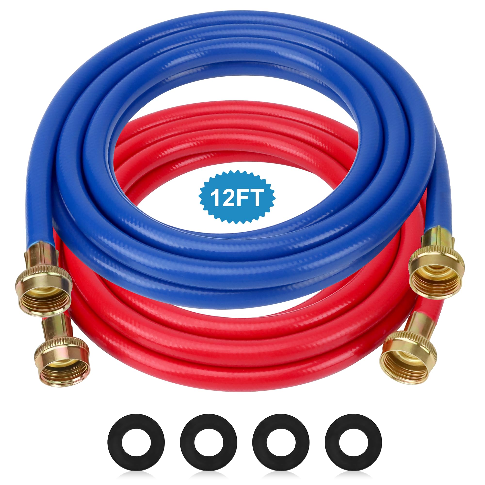 Photo 1 of Washer Hose 12 Ft/12FT Rubber Washing Machine Hoses,Washer and Dryer Hose 3/4 Connection Supply Lines for Hot and Cold Water Washer Hoses-by MIFLUS,Universal Washing Machine Hose (2 Packs)