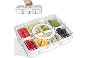 FEIOOD Divided Serving Tray with Lid and Handle, Snackle Box Snack Containers Organizer for Food Pans Charcuterie Sandwich Station Veggi Fruit Vegetable Candy Food Storage for Travel Beach