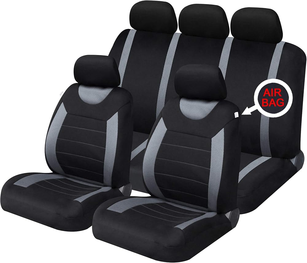 Sakura Car Seat Covers Carnaby Grey Full Universal 2 Front 1 Rear Headrest