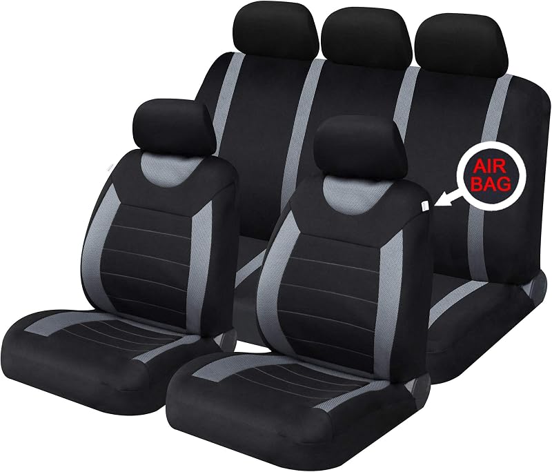 Sakura Car Seat Covers Carnaby Grey Full Universal 2 Front 1 Rear Headrest