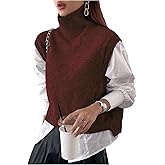 SweatyRocks Women's Turtleneck Sweater Vests Sleeveless Loose Knitted Crop Pullover Tops