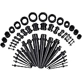 Acrylic, Silicone Ear Stretching Kit: Lightweight Tapers, Heart Tunnels & Plugs for Starter Expanders | Body Piercing Jewelry Earring Gauges Gauging Set for Men, Women (Size: 14G-0000G)