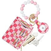 Miss Adola Wallet Keychain Wristlet for Women with AirTag Holder - Cute Design Credit Card Holder Wallets Key Chain Ring Slim Small RFID Air Tag Coin Pocket Purse for Ladies Teen Girls,Pk Grid