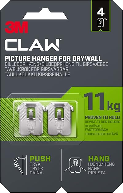 3M CLAW Drywall Picture Hanger 4 Pack Holds Up To 11 kg Wall Hooks