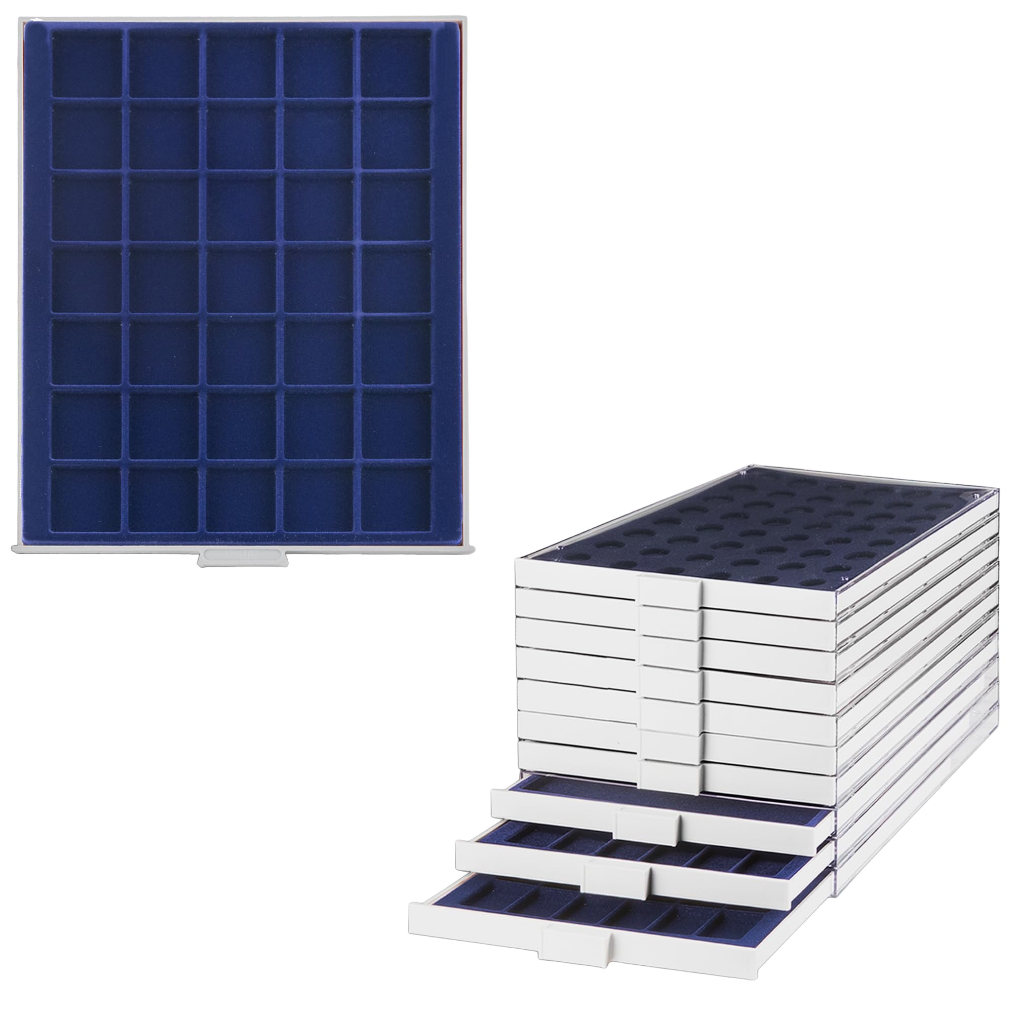Prophila coin box gray 35 angular compartments for coins up to 36 mm (5 Rubel, 10 DM, 10 €uro), blue insert
