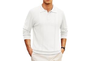 Cotrasen Mens Knit Polo Sweaters Long Sleeve Polo Lightweight Casual Button Dress Collar Pullover Cozy Textured Sweaters
