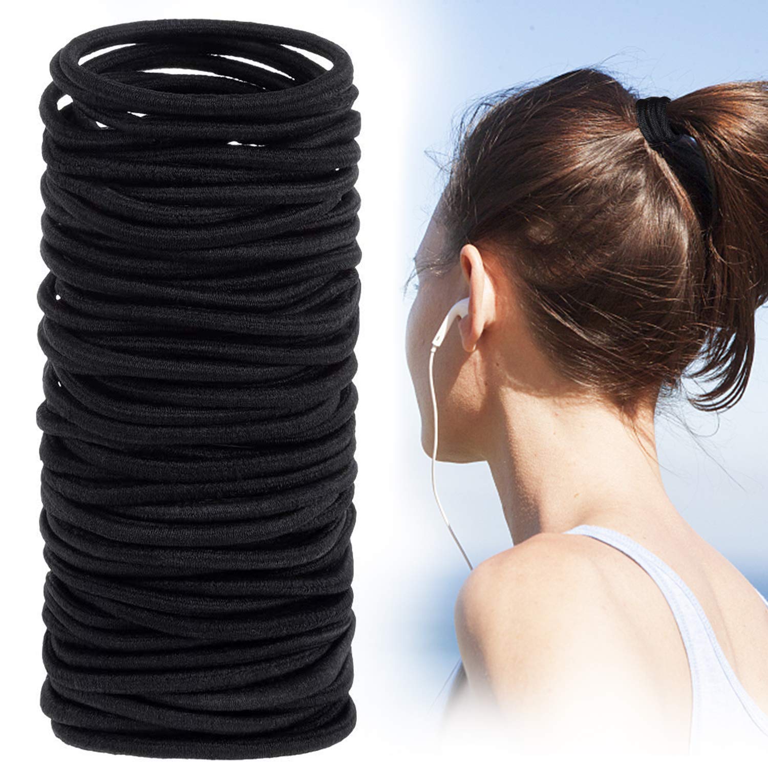 Black elastic hair ties variety pack 230, rubber bands assorted size 4 MM hair ties for women thick hair thin no metal pony tail holders for girls soft hair ties stretchy rubber bands for hair (4MM, BLACK) : Beauty