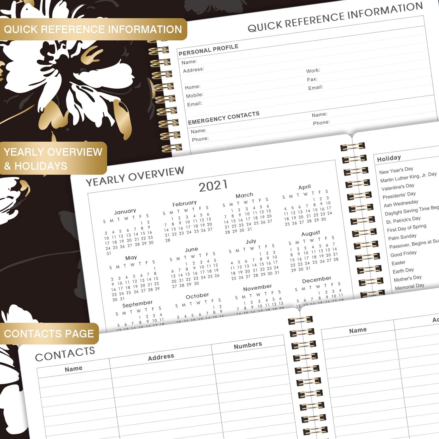 2021-2022 Planner - 2021-2022 Academic Planner from July 2021 to June 2022, 8" x 10" with to Do List, Floral Cover with Twin-Wire Binding, Printed Tabs : Office Products