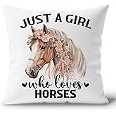 DENDOFENGE Just a Girl Who Loves Horses Pillow Covers 18x18, Horse Stuff Farmhouse Girls Room Decor, Pink Horse Floral Decorative Pillow Covers for Couch, Horses Lover Gifts for Women Girls