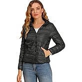 Allegra K Women's Puffer Coat Winter Long Sleeve Zip Up Hooded Lightweight Packable Down Jacket