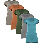 Sexy Basics Womens Cotton Stretch Scoop Neck Short Sleeve Extra Long T Shirt - Multi Packs