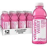 vitaminwater Shine Strawberry Lemonade Zero Sugar, Flavored Water Beverage, 20 fl oz Bottles, 12 Pack