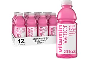 GLACEAU VITAMINWATER vitaminwater Shine Strawberry Lemonade Zero Sugar, Flavored Water Beverage, 20 fl oz Bottles, 12 Pack