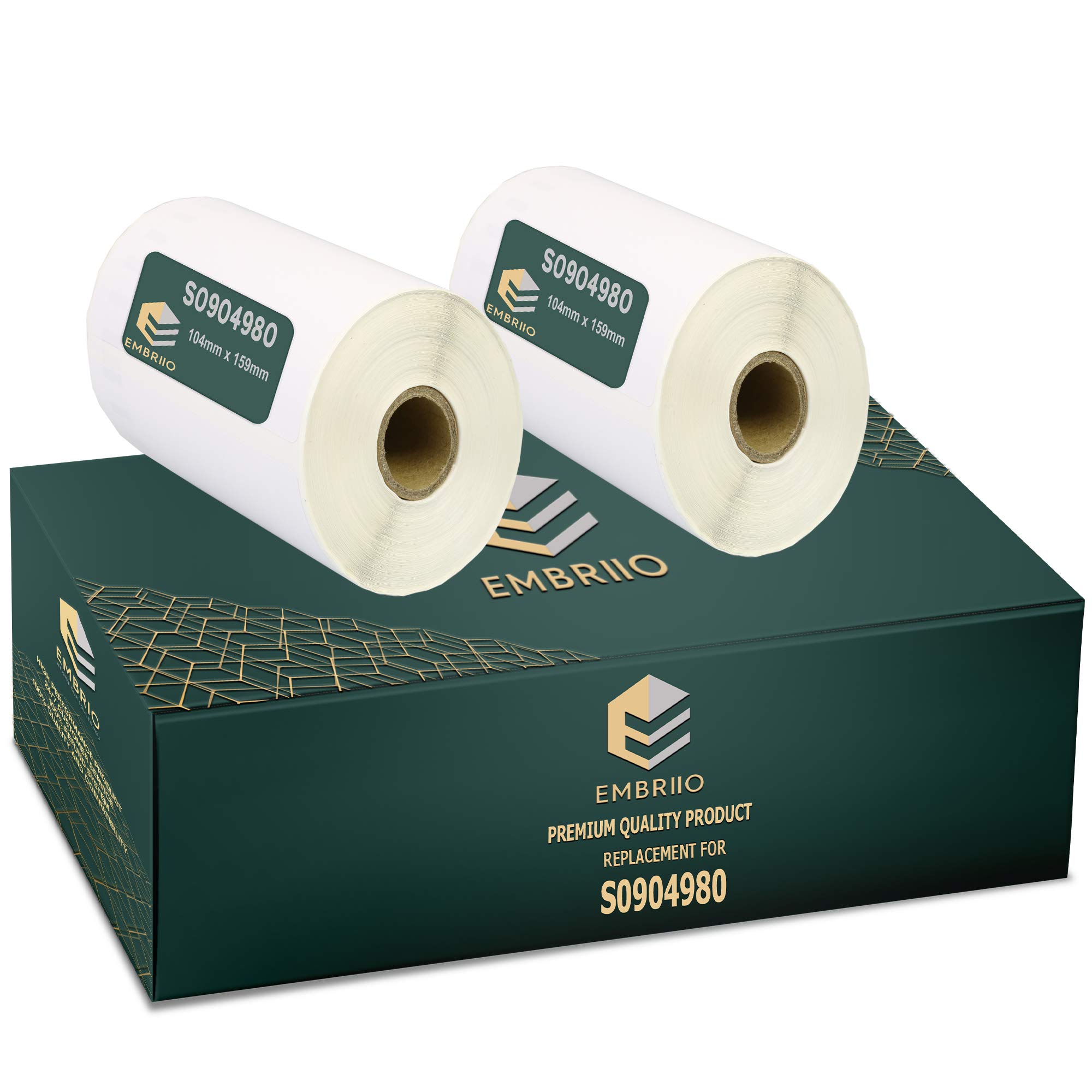 EMBRIIO S0904980 Set of 2 Shipping Label Rolls Replacement for Dymo LabelWriter 4XL, 104mm x 159mm