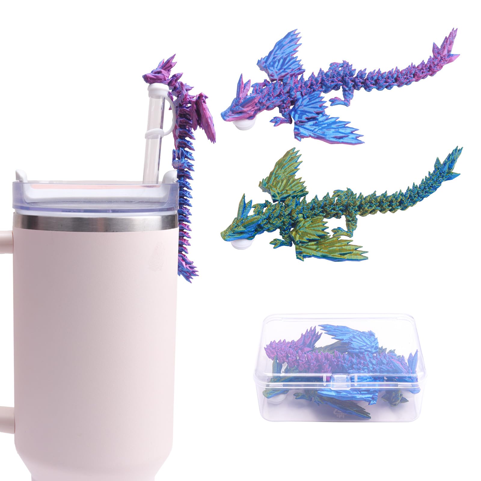 Photo 1 of ***(MAJOR DAMAGE/ SEE NOTES)***New 2Pack 3D Printed Candy Dragon Straw Cover Cap Compatible with Stanley Straw, Colorful Silicone Straw Topper with Spill Stopper, Covers Cap for Tumblers Including 2 Spill Stoppers