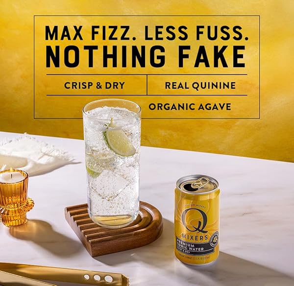 Q TONIC WATER WITH REAL QUININE & ORGANIC AGAVE – IDEAL FOR COCKTAILS & MOCKTAILS – MADE WITH REAL INGREDIENTS, PERFECTLY CARBONATED & LESS SWEET – 45 CALORIES PER CAN – 7.5 FL OZ (PACK OF 24)