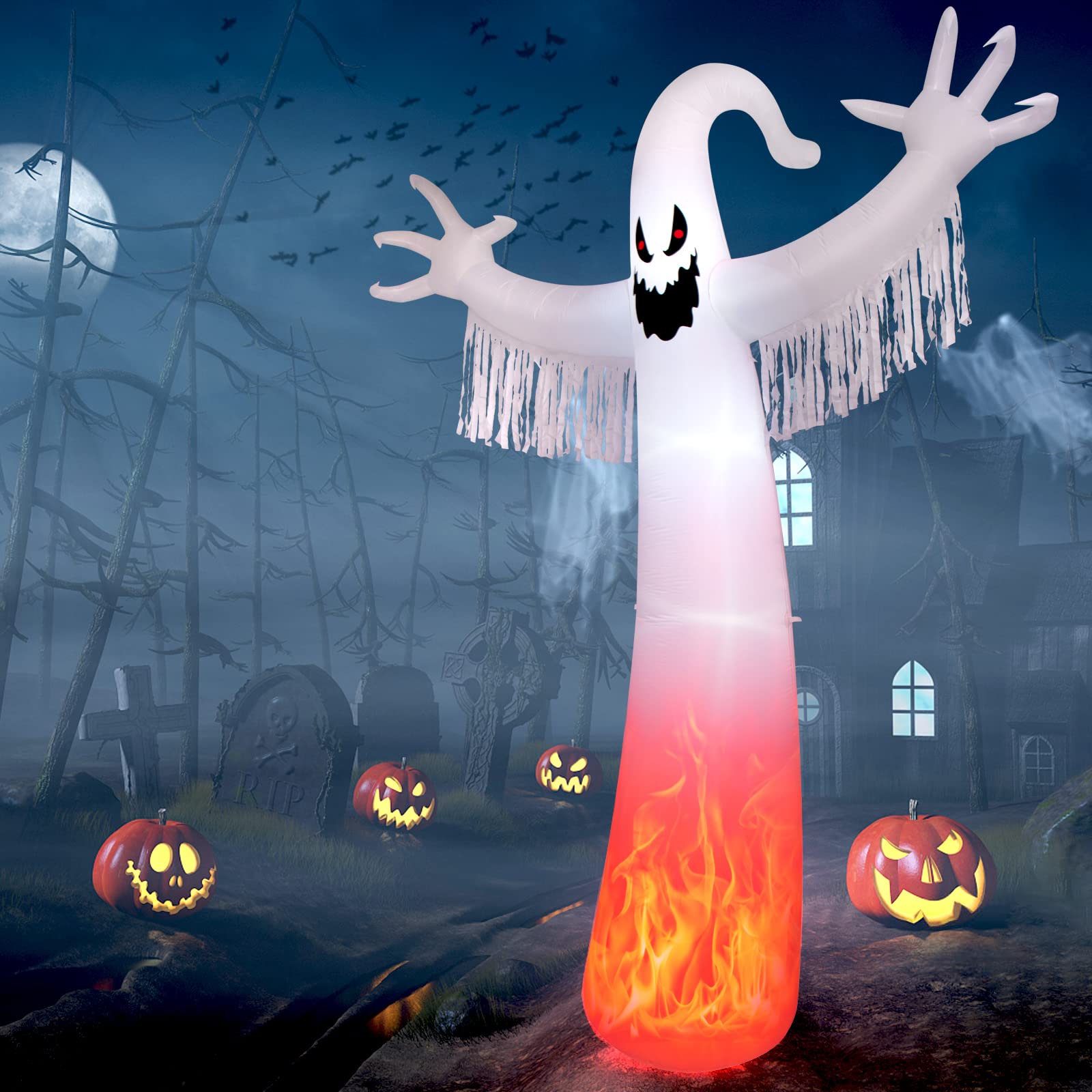 TOLOCO 12 FT Halloween Inflatable Ghost, Inflatable Burning Ghost ...